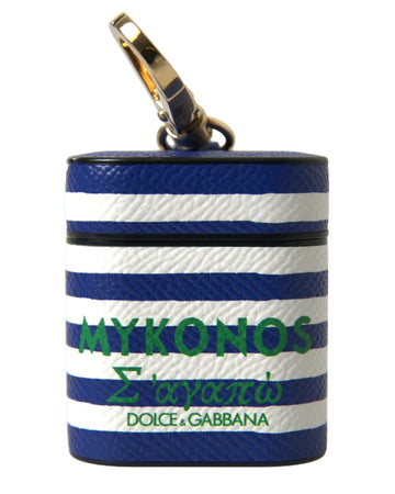 Dolce & Gabbana Women's Blue Stripe Dauphine Leather Logo Print Strap Airpod Case