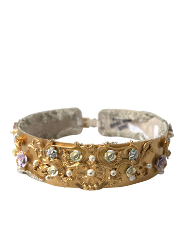 Dolce & Gabbana Women's Gold Brass Faux Pearl Floral Embellished Belt