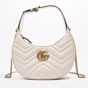 Gucci GG Half Moon Shaped Mini Bag White Matelasse Leather