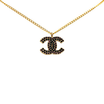 CHANEL Gold Plated CC Crystal Pendant Necklace Costume Necklace