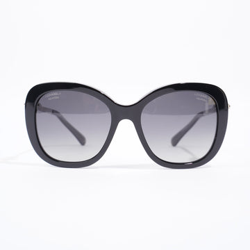 Chanel Pearl Embellished Oversized Sunglasses Black Acetate 55mm 18mm