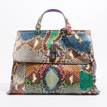 Gucci Bamboo Daily Top Handle 2WAY Shoulder Bag Multicolour Python