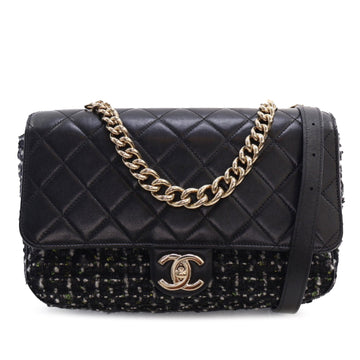 CHANEL CC Quilted Lambskin and Tweed Single Flap Satchel