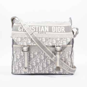 Christian Dior Diorcamp Grey / Silver Oblique Embroidery Canvas