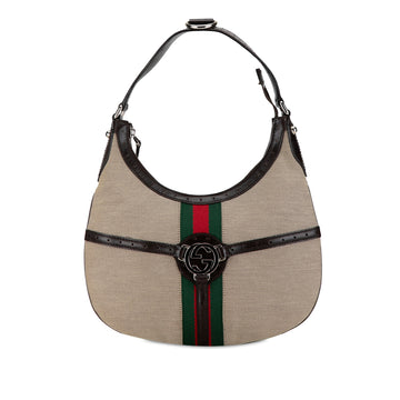 GUCCI Web Reins Canvas Hobo Bag