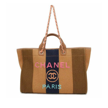 CHANEL Large Striped Straw Raffia Deauville Tote Satchel