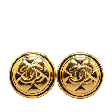 CHANEL Gold Plated CC Quilted Clip On Earrings Costume Earrings