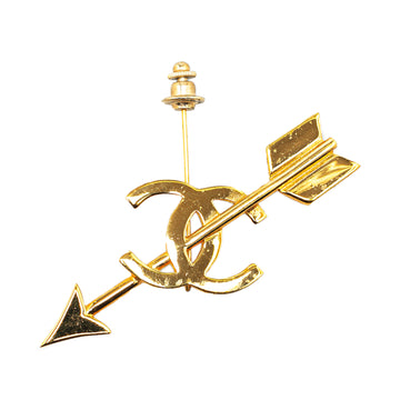 CHANEL Gold Plated CC Logo And Arrow Brooch Pin Costume Brooch