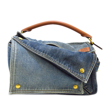 LOEWE Medium Leather and Denim Puzzle Bag