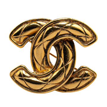 CHANEL Gold Plated CC Quilted Brooch Costume Brooch