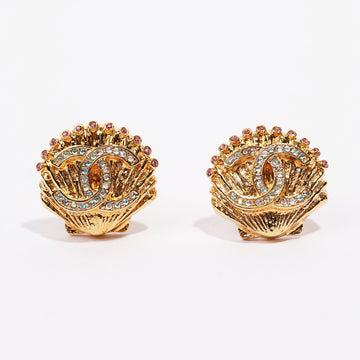 Chanel Shell Logo Earrings Gold / Multicolour Diamantes Base Metal
