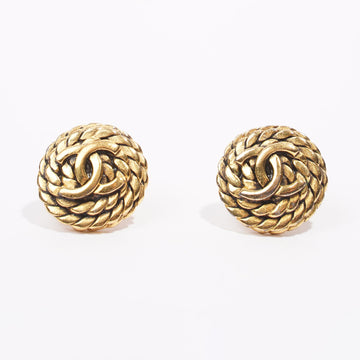 Chanel Rope Logo Earrings Gold Gold Plated