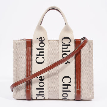 Chloe Woody Tote Beige / Brown Canvas Small