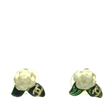 CHANEL Enamel Camellia CC Push Back Earrings Costume Earrings