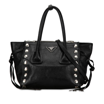 PRADA Glace Calf Studded Twin Pocket Satchel