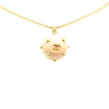 CHANEL Gold Plated CC Studded Sphere Pendant Necklace Costume Necklace