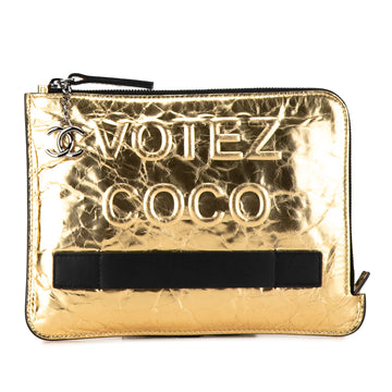 CHANEL Metallic Lambskin Votez Coco Clutch Clutch Bag