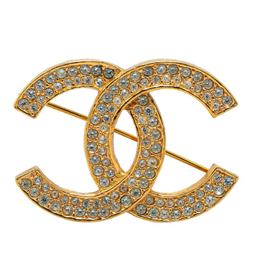 CHANEL Gold Plated CC Rhinestones Brooch Costume Brooch