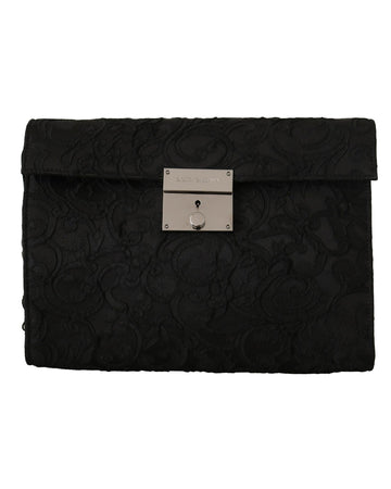 Dolce & Gabbana Men's Black Jacquard Leather Docut Briefcase Bag