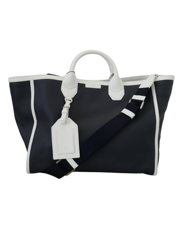 Dolce & Gabbana Men's White Blue Leather Shopping Tote Bag