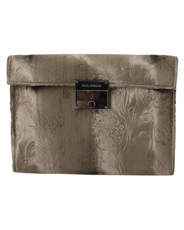 Dolce & Gabbana Men's Beige Velvet Floral Leather Docut Briefcase