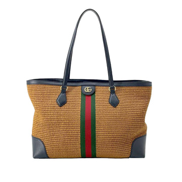 GUCCI Medium Raffia Ophidia Tote Bag