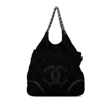 CHANEL CC Quilted Microsuede Rodeo Drive Hobo Satchel