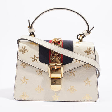 Gucci Sylvie Star And Bee Cream / Blue And Red Stripe Leather Mini