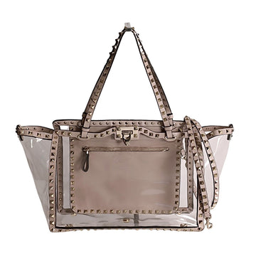 VALENTINO Garavani tote bag with Rockstud shoulder strap in PVC and leather