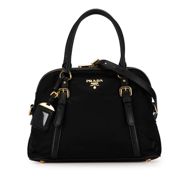 PRADA Saffiano Trimmed Tessuto Dome Satchel