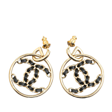 CHANEL Leather CC Gold Plated Hoop Earrings Costume Earrings