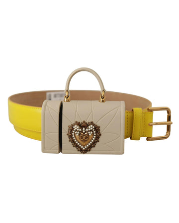 Dolce & Gabbana Women's Yellow Leather Devotion Heart Micro Bag Headphones Belt