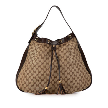 GUCCI GG Canvas Interlocking Icon Drawstring Hobo Shoulder Bag