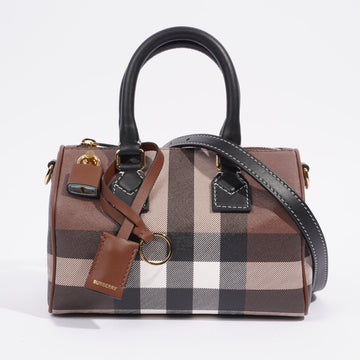 Burberry Mini Check Bowling Bag Dark Birch Brown Calfskin Leather