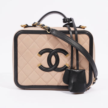 Chanel CC Filigree Vanity Pale Pink / Black Leather