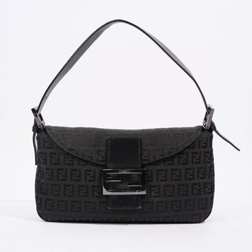 Fendi Zucchino Canvas Shoulder Bag Black Canvas