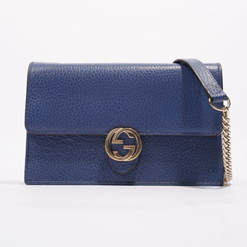 Gucci Interlocking GG Chain Wallet Blue Leather