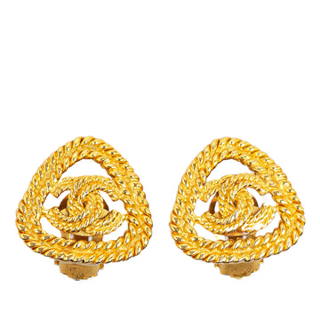CHANEL Gold Plated CC Triangle Rope Clip On Earrings Costume Earrings