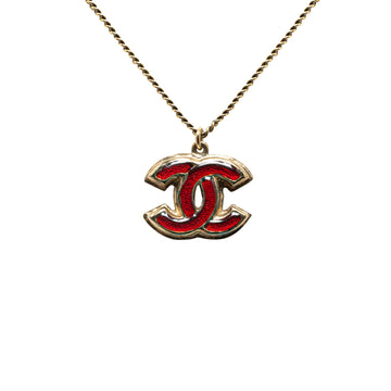 CHANEL Brass And Enamel CC Pendant Necklace Costume Necklace