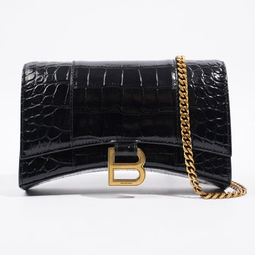 Balenciaga Hourglass Wallet On Chain Black Embossed Leather