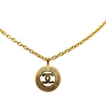 CHANEL Gold Plated CC Round Pendant Necklace Costume Necklace