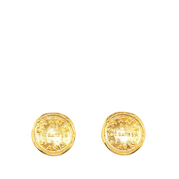 CHANEL Gold Plated CC Rue Cambon Round Clip On Earrings Costume Earrings
