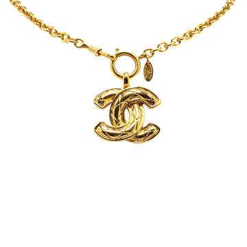 CHANEL Gold Plated CC Quilted Pendant Necklace Costume Necklace