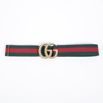 Gucci Elastic Torchon Double G Buckle Belt Red / Green Elastic 70cm 28