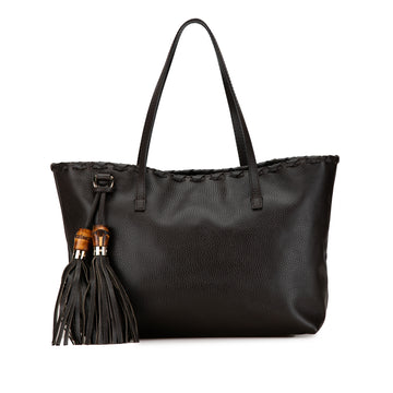 GUCCI Leather Bamboo Tassel Tote Tote Bag