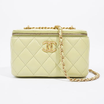 Chanel Quilted Vanity Case Light Green Lambskin Leather