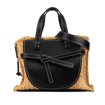 LOEWE Small Raffia and Leather Gate Top Handle Bag