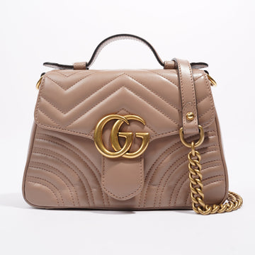 Gucci GG Marmont Top Handle Flap Bag Mauve Leather Mini