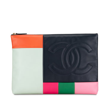 CHANEL Large Lambskin Colorblock Patchwork O Case Clutch Bag