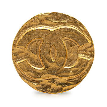 CHANEL Gold Plated CC Round Brooch Costume Brooch